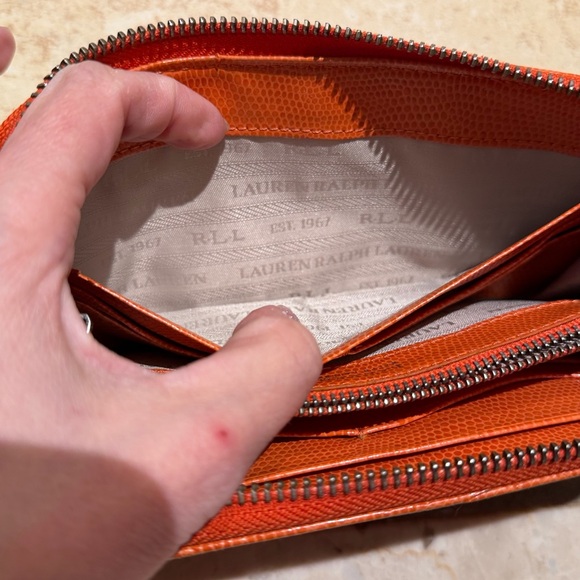 Vintage Lauren Ralph Lauren Womens Orange Pebble leather zip wallet - Picture 13 of 16